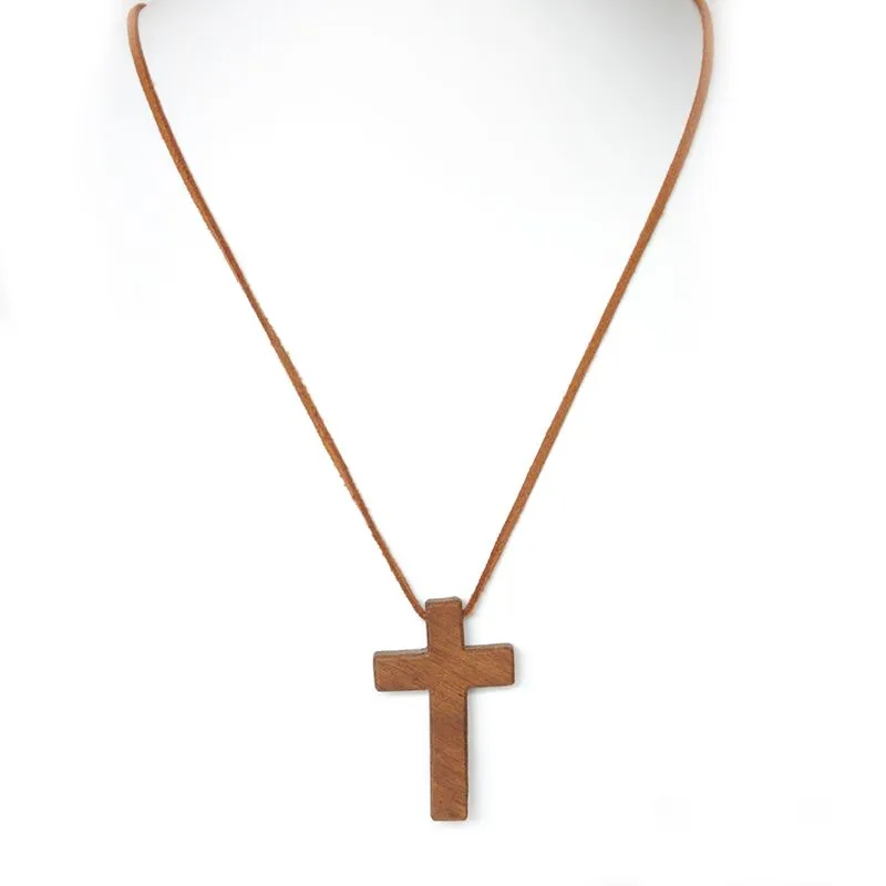 Imbuia wood cross on faux suede leather - NWCC25