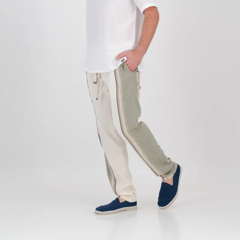 Tailored Fit Trousers - Olive & Cream - Image 3