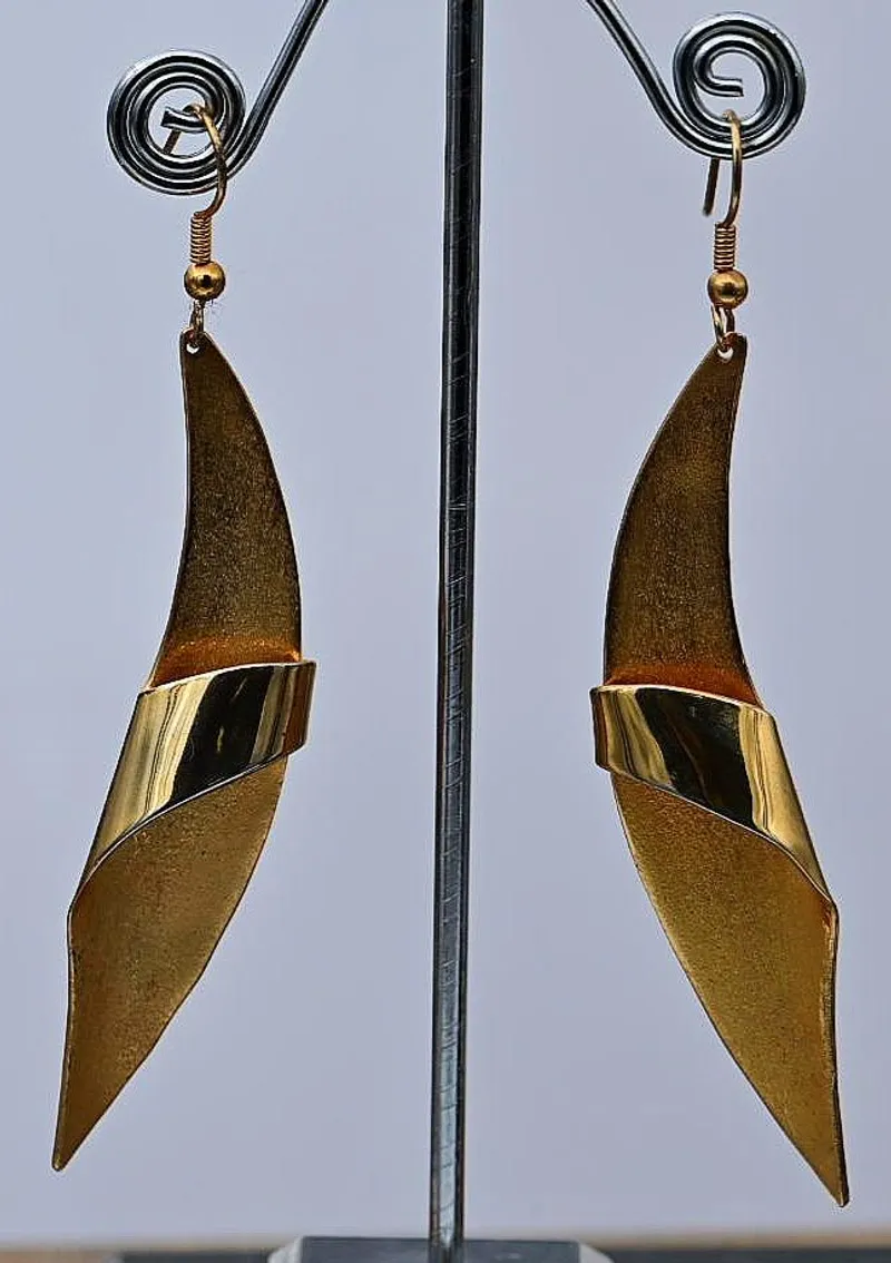 Abstract Curved 18ct Gold Plated Earrings - Image 1