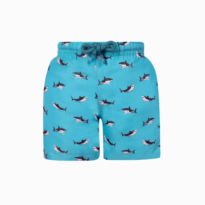 Kids Swim Shorts | Sharks / Teal - Image 1