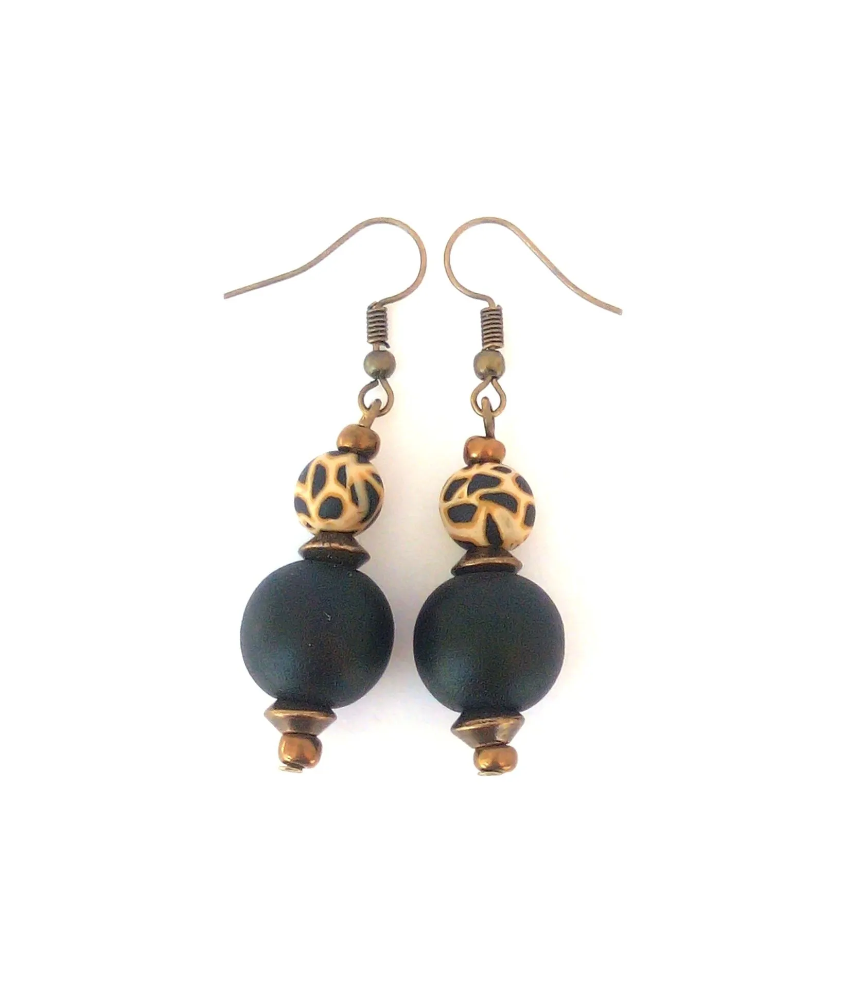 Black wood with animal skin polymer clay earrings - ERAS08