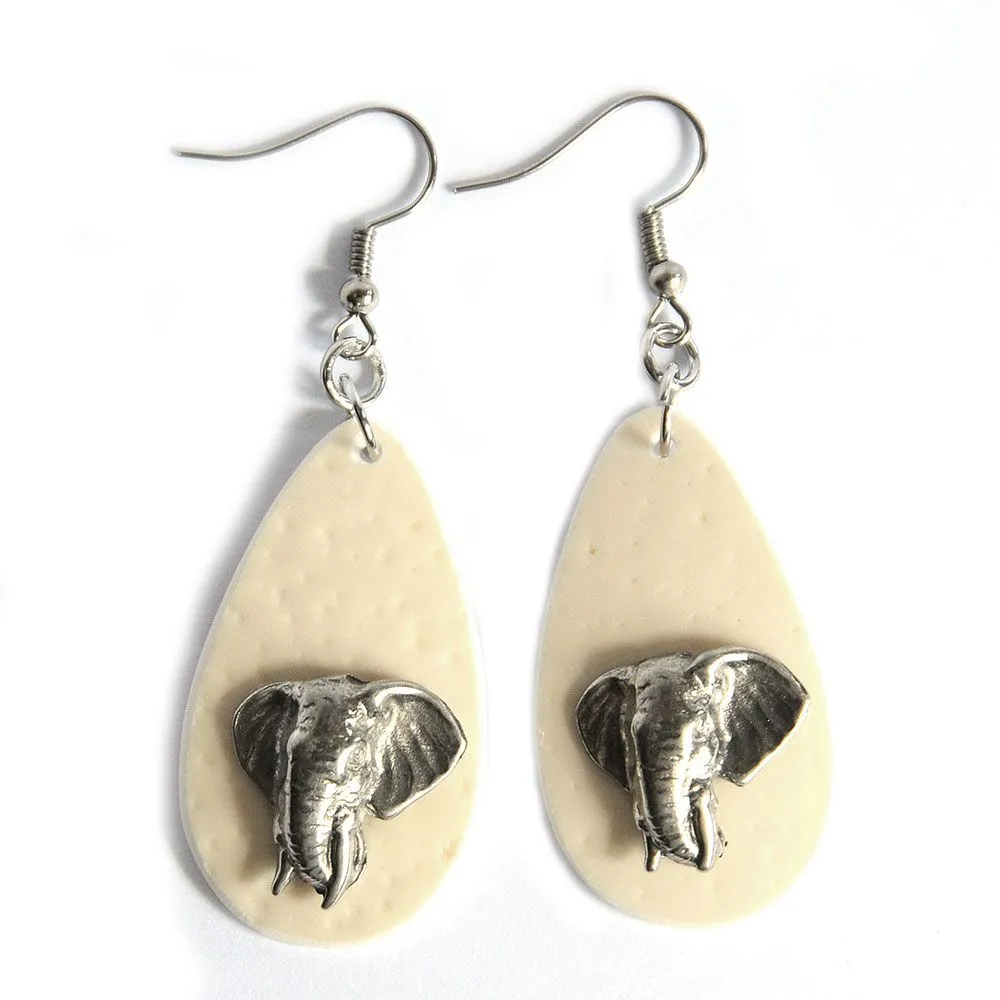 Ostrich eggshell with elephant head earrings - ERE194