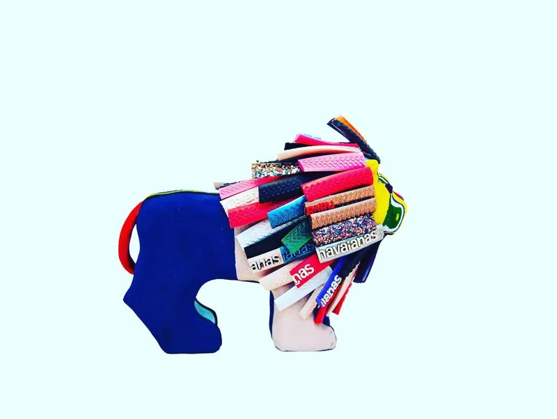 Lion Sculpture – Recycled Flip Flop Handmade African Art - Image 1