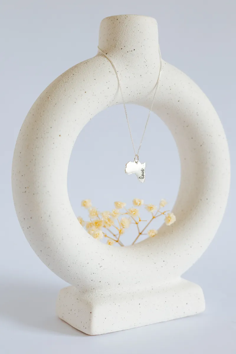 Solid Africa Map Pendant with "Love" Engraved - Image 2