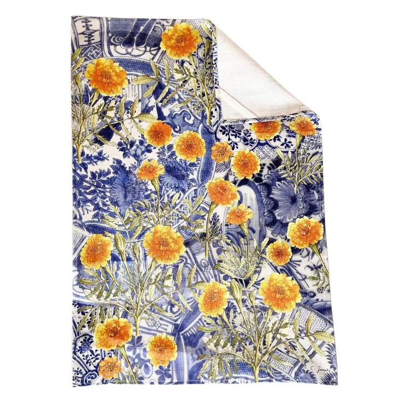 Marigold and Delft Cotton Tea Towel - Image 2