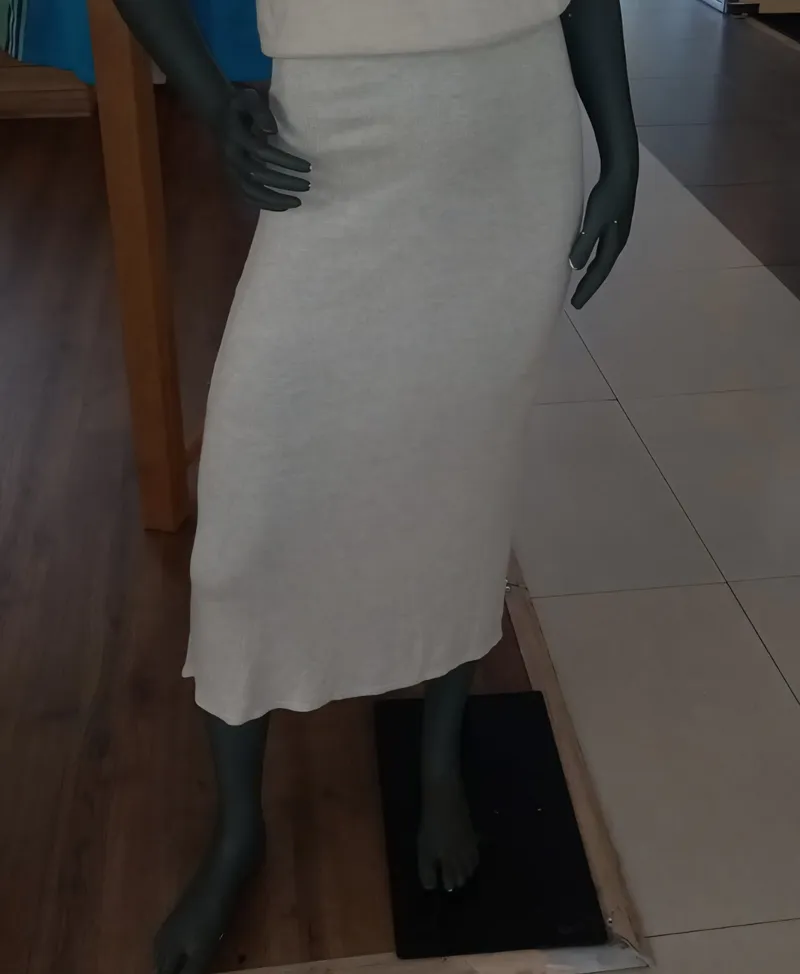 Linen Blend Knitted Skirt - Stone - Image 1