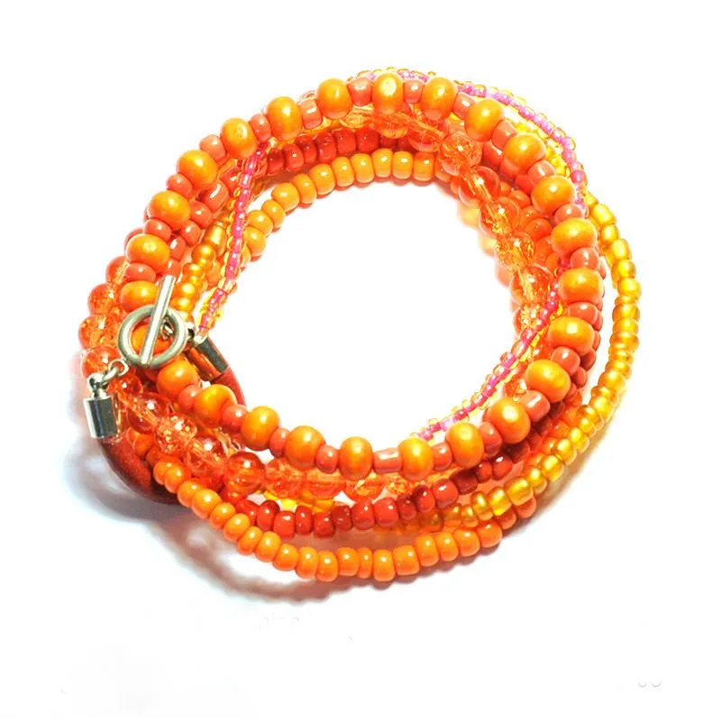 5 strands of wood and glass bracelet - BRN05