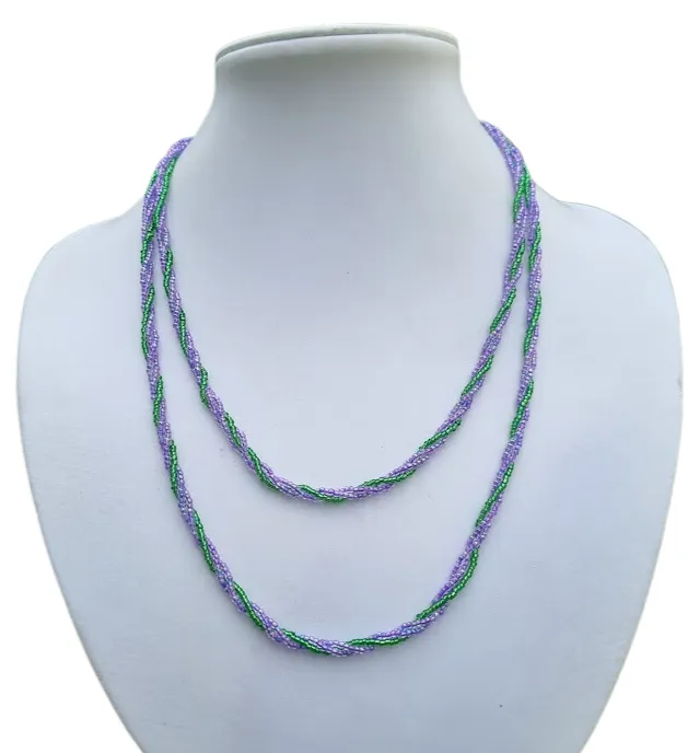 Purple and green double layer twisted seed bead necklace - NWAG03