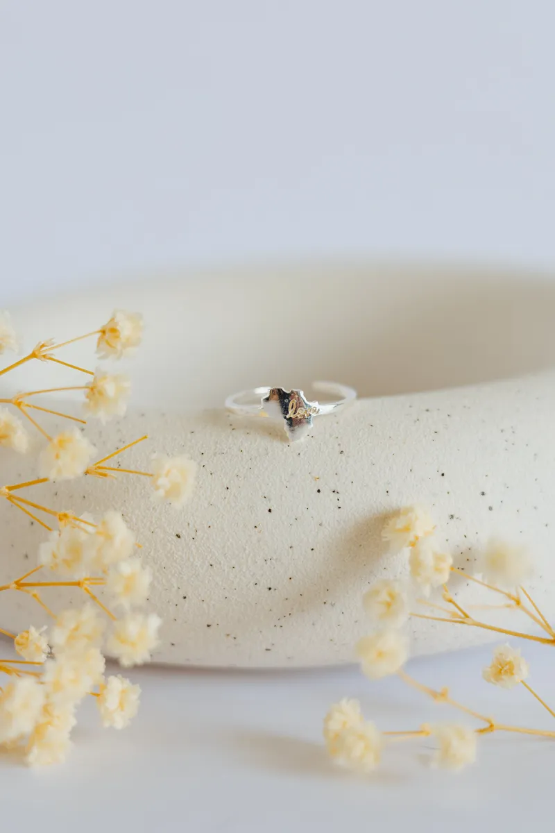 Africa Map Adjustable Engraved Love Ring - Image 1