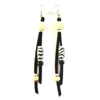 Zebra polymer clay earrings, wood and metal spacer beads on faux suede - ERLZB