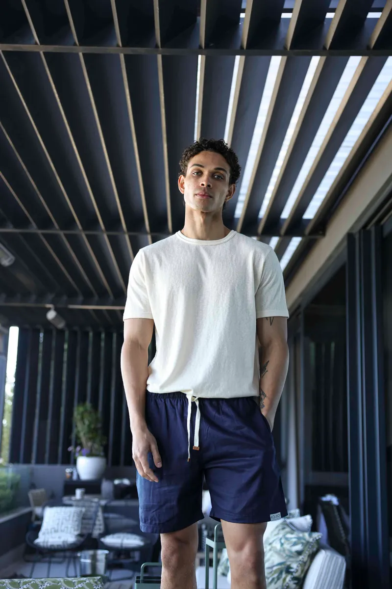 Navy Blue Linen Shorts - Image 2