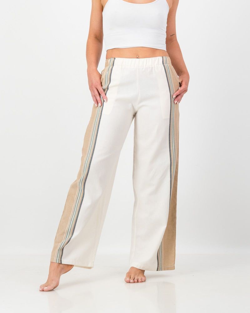 The Kikoy Side-Stripe Trousers – Cream and Tanned