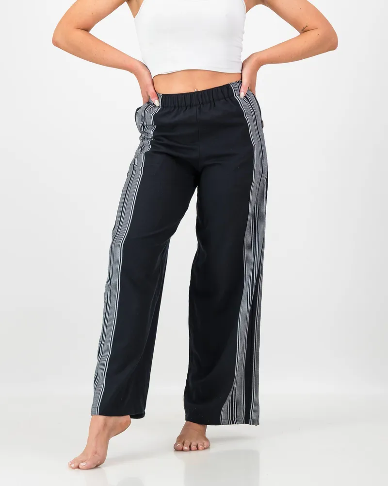 The Kikoy Side-Stripe Trousers – Black Onyx - Image 1