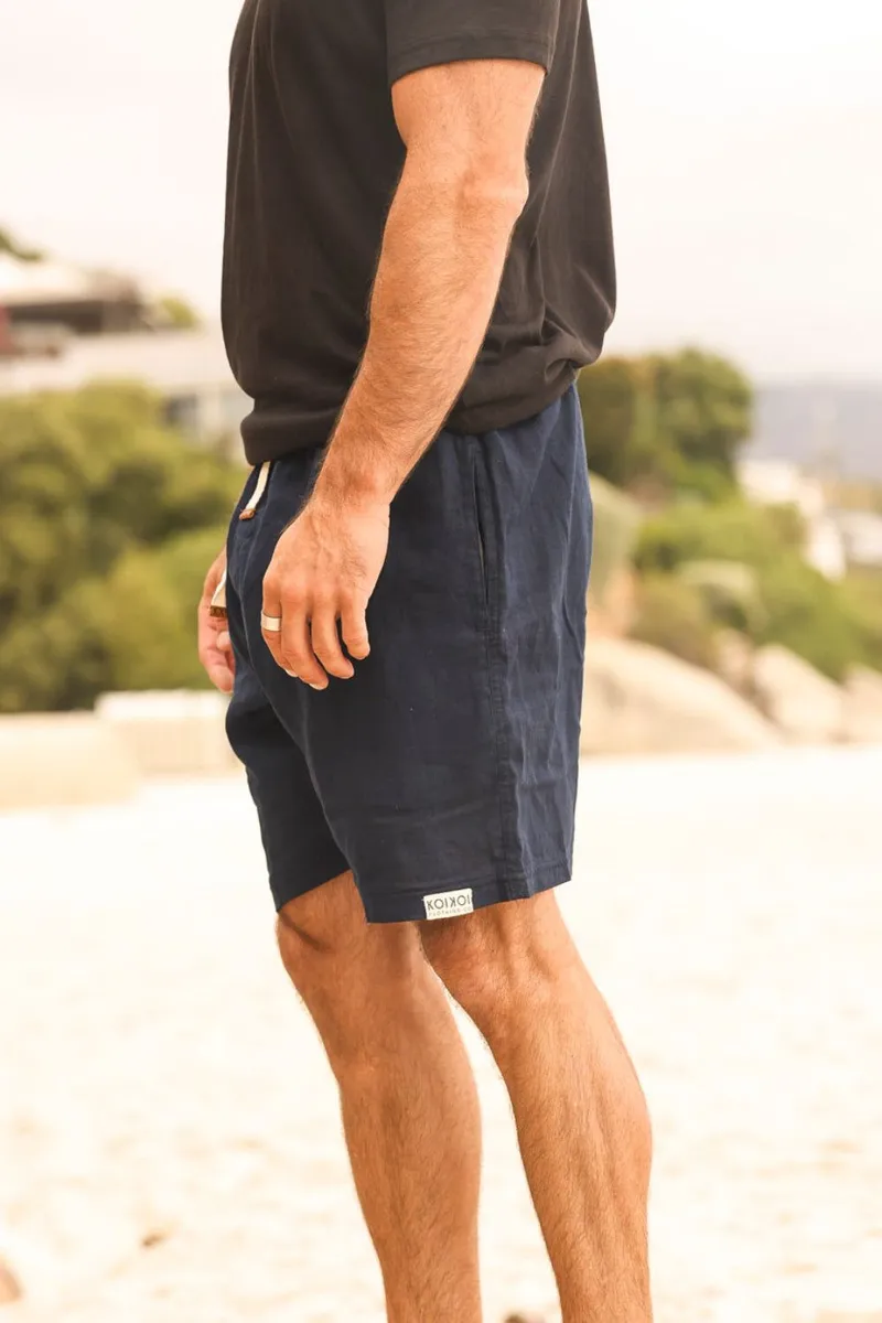 Mens Linen Shorts - Navy Blue - Image 1