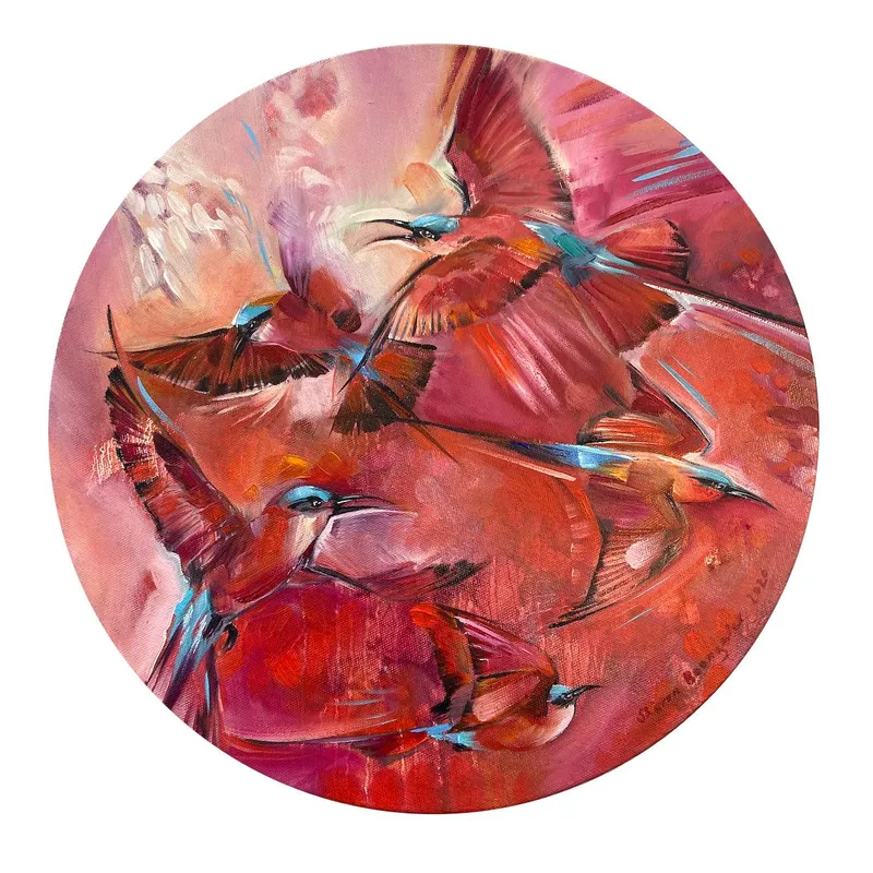 Southern Carmine Bee-eater Mini oil-on-canvas - Image 1