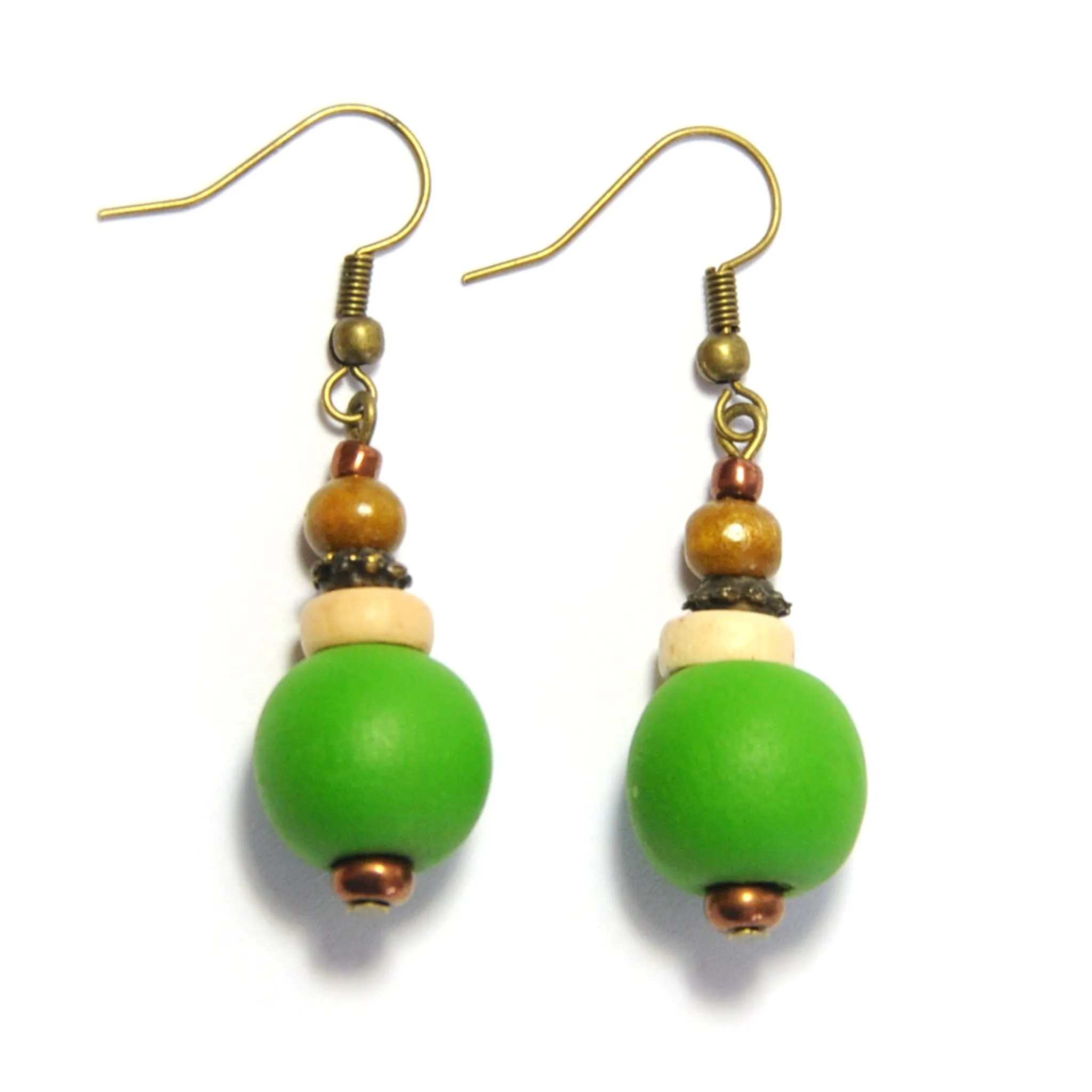 Glass, wood & antique brass earrings - ERE96