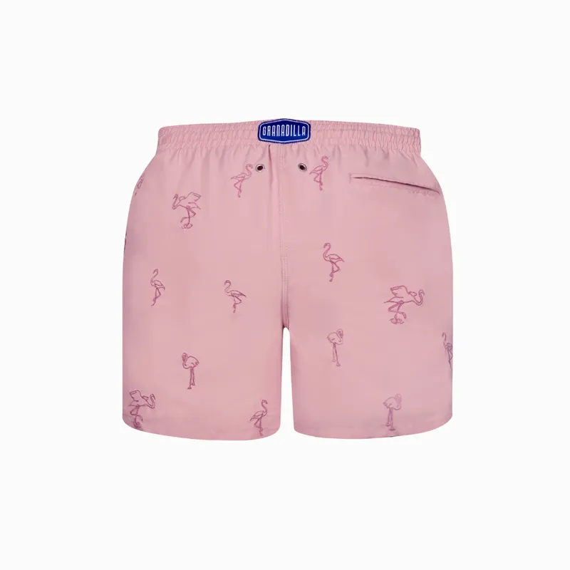 Mid-length Swim Shorts | Flamingo Embroidery / Pink - Image 3