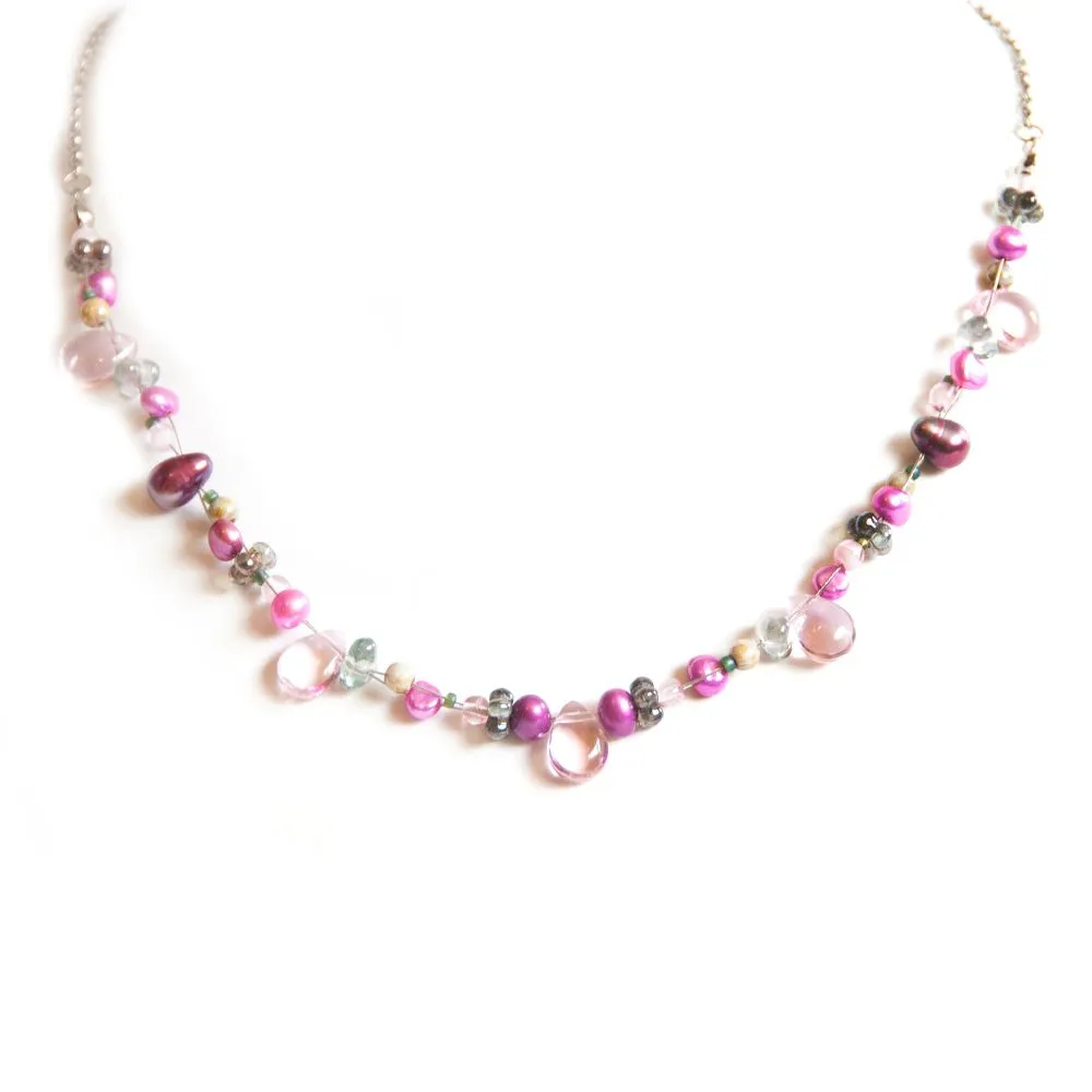 Pretty in pink! An assortment of freshwater and Czech glass bead necklace - NWPE02