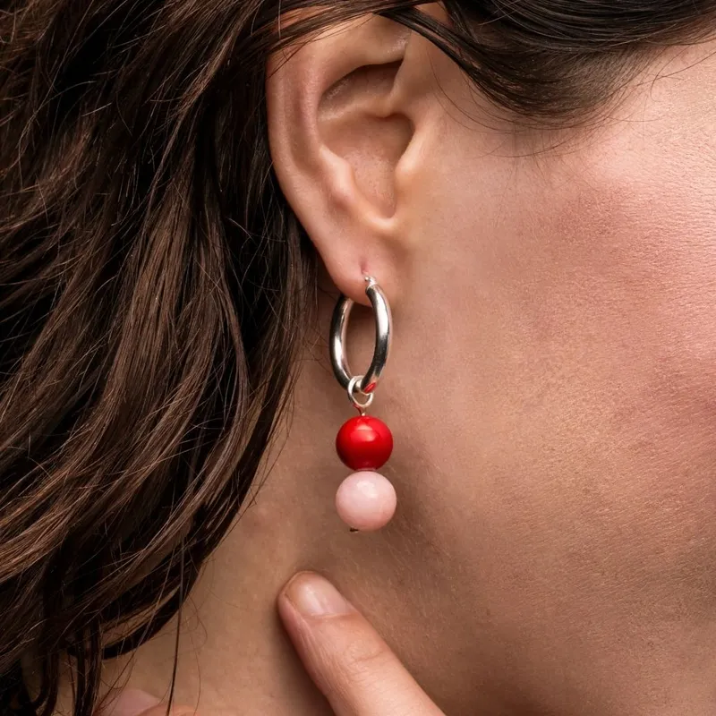 Shell Coral & Pink Jade Hoop Charm - Image 7