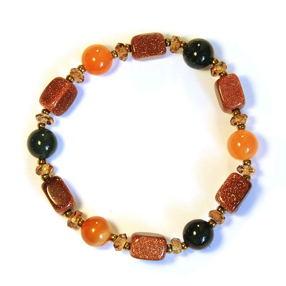 Goldstone, with Carnelian, Moss agate and glass bracelet - BRE184