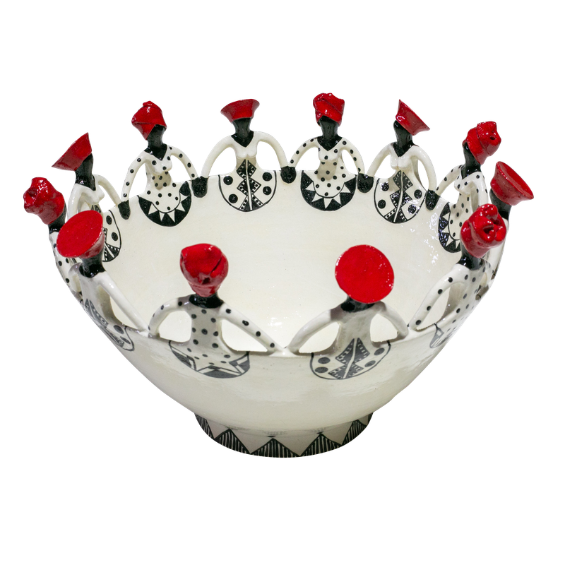 12Lady Women of Africa Bowl | Black and red on white
