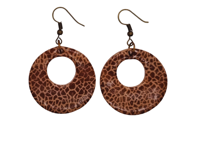 Giraffe Print Polymer Clay Hooped Earrings - ERE201