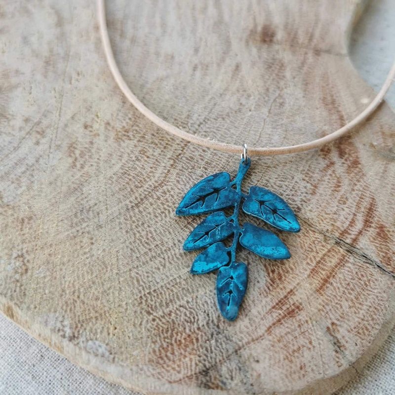 Blue Patina Filigree Copper Pendant