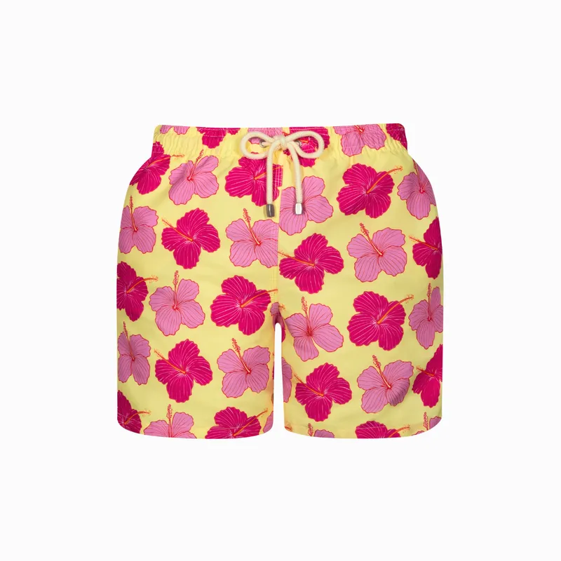 Mid-length Swim Shorts | Hibiscus / Yellow - Image 1