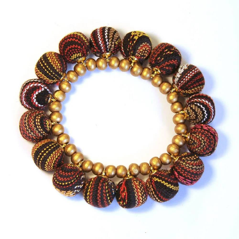 Earthy colour fabric covered beads bracelet - BRE176