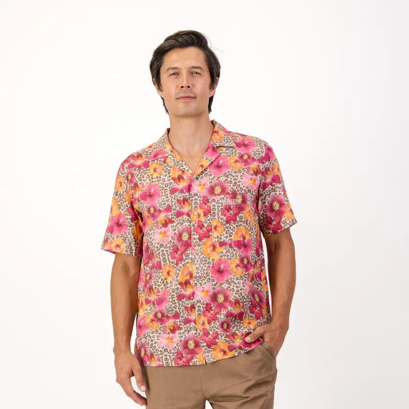 Mens Short Sleeve Revere Collar Shirt | Leopard Floral / Multi - Image 1