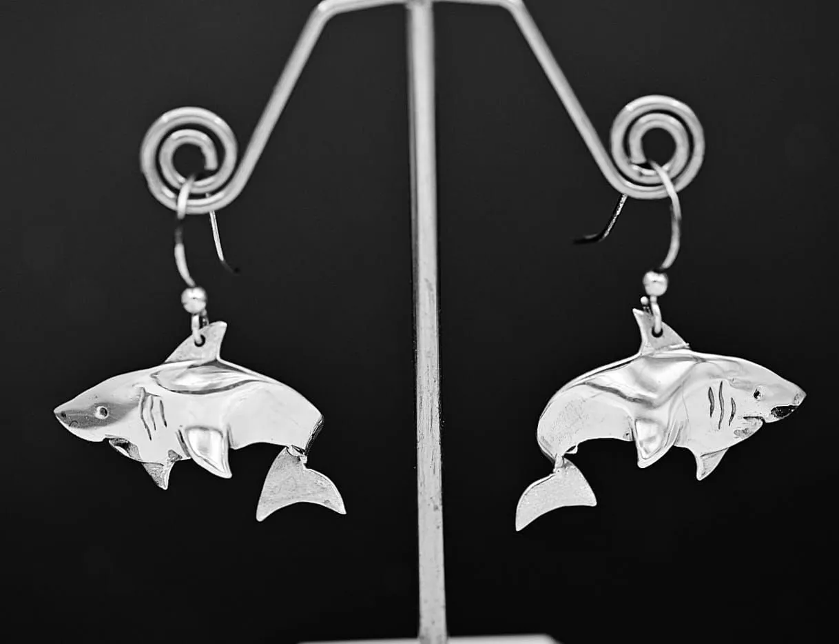 Shark Jumping Earrings Sterling Silver