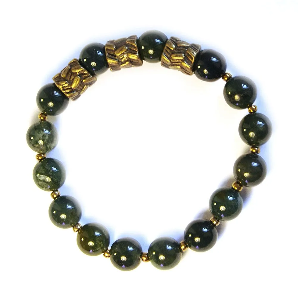 Moss agate and antique brass bracelet - BRE180
