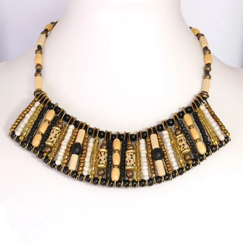 Threaded plated safety pins with glass, wood, polymer clay and antique brass beads  - NWGM12