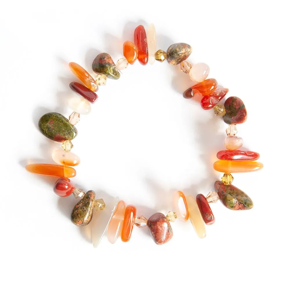 A spikey aloe feel bracelet with Carnelain, Ukanite and red Jasper - BRAL01