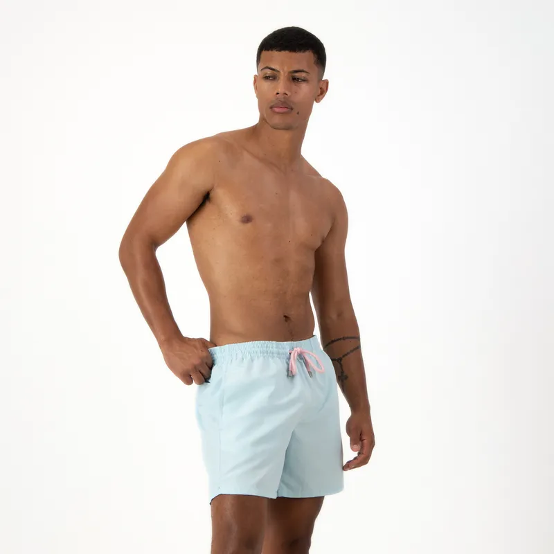 Mid-length Swim Shorts | Plain  Embroidery / Light Blue - Image 1