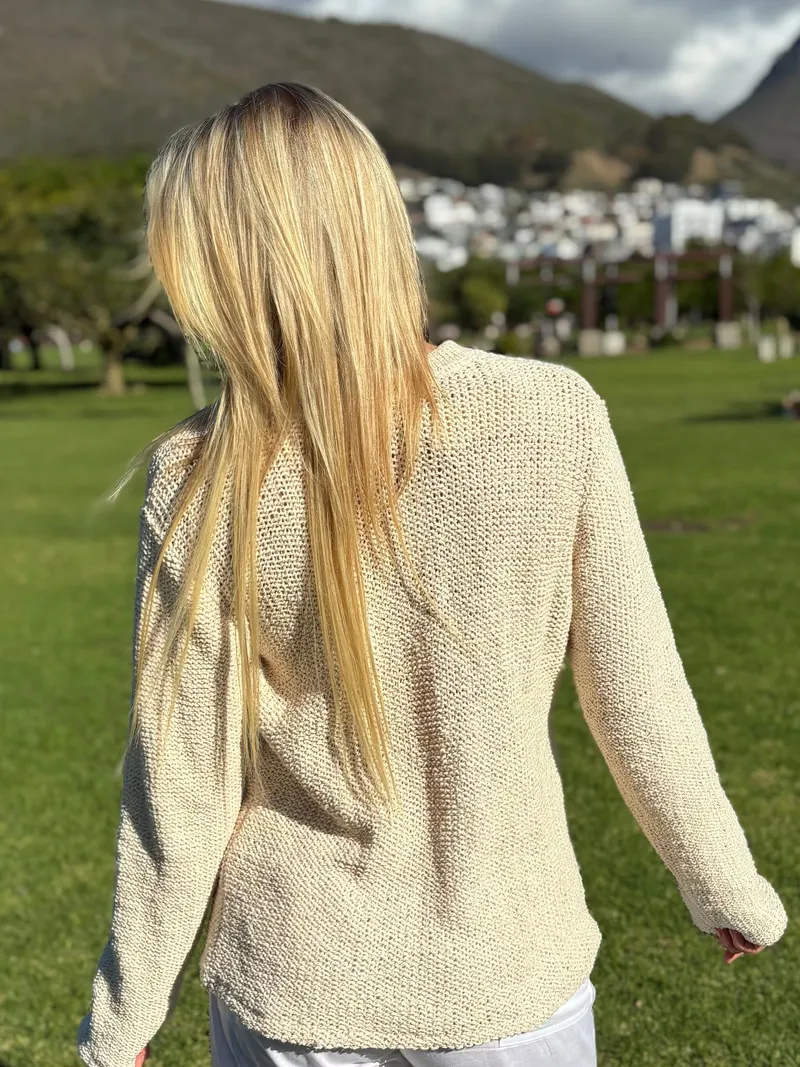 Ladies Thick Rib Round Neck Pullover - Cream - Image 4