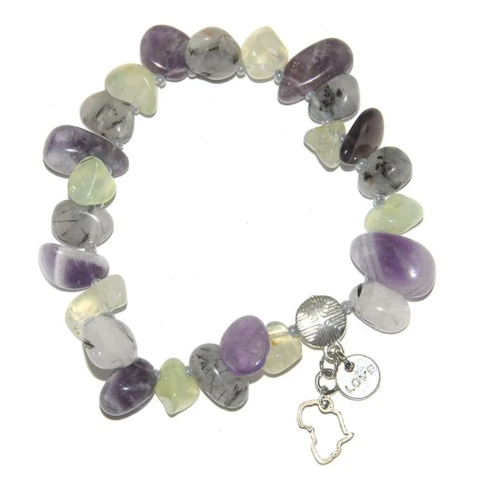 Amethyst, agate and jade gemstone bracelet - BRLN04
