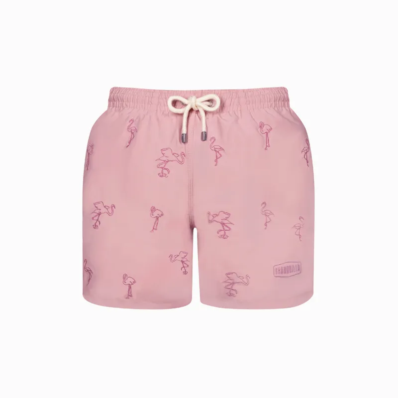 Mid-length Swim Shorts | Flamingo Embroidery / Pink - Image 2