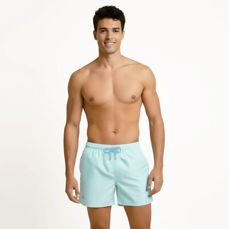 Mid-length Swim Shorts | Plain Embroidery / Blue - Image 1