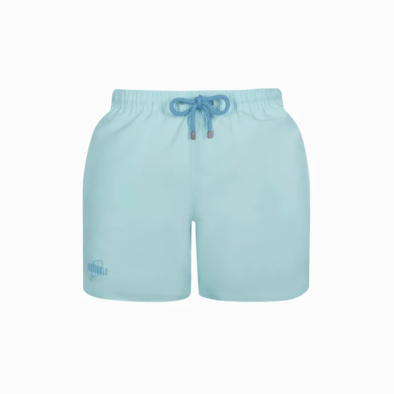 Mid-length Swim Shorts | Plain Embroidery / Blue - Image 2