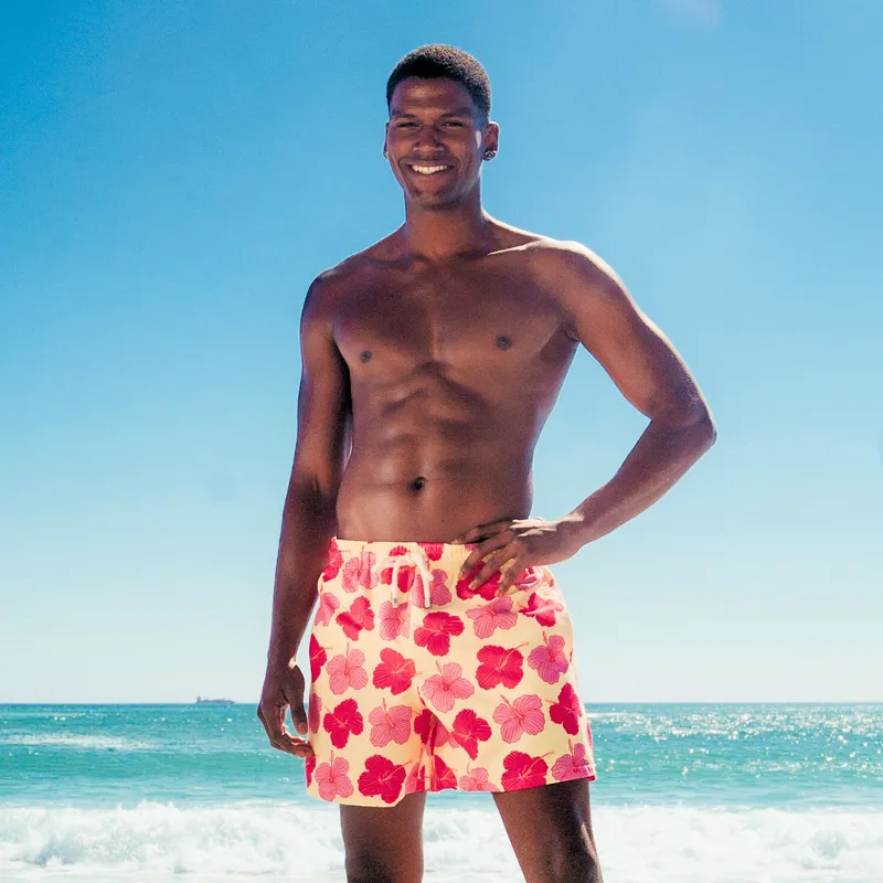 Mid-length Swim Shorts | Hibiscus / Yellow - Image 1