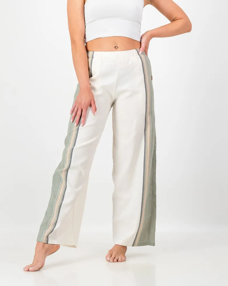 The Kikoy Side-Stripe Trousers – Olive and Cream - Image 2