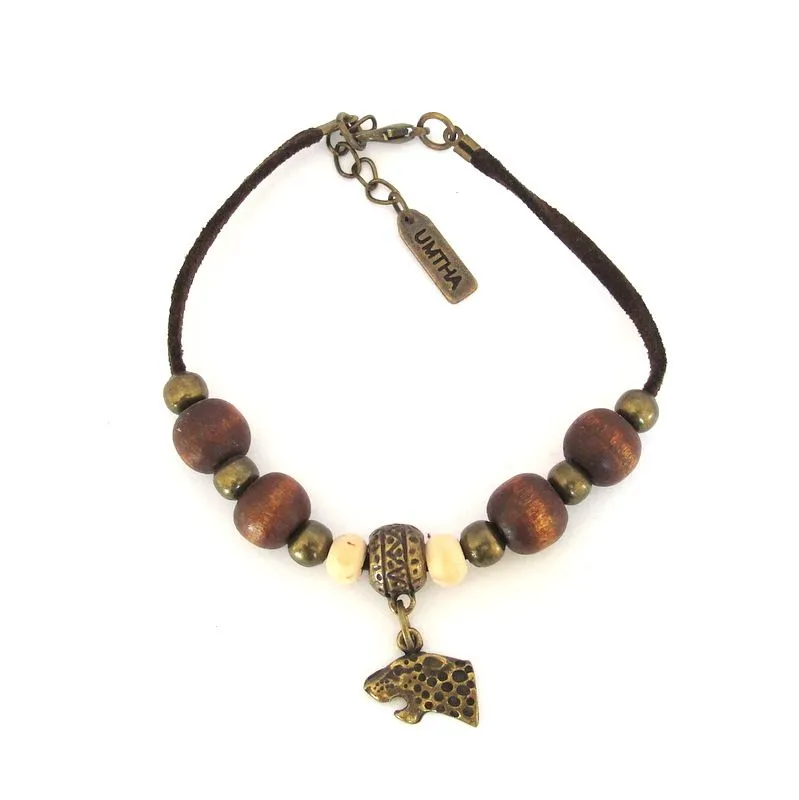 Cheetah face charm bracelet on faux suede - BRAC1