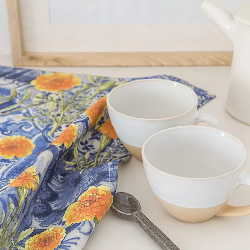 Marigold and Delft Cotton Tea Towel - Image 1