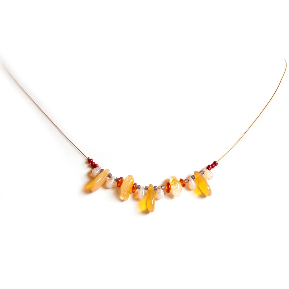 Citrine gemstone chips and golden Czech glass necklace - NWST02
