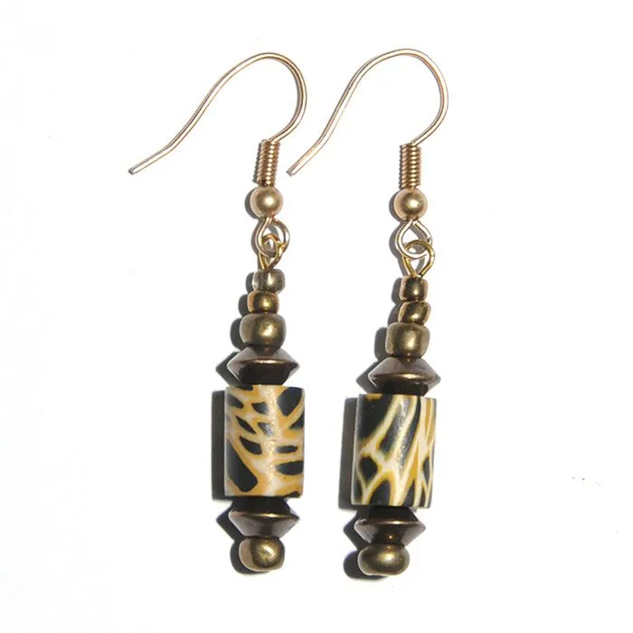 Leopard skin polymer clay and antique brass earrings - ERE112