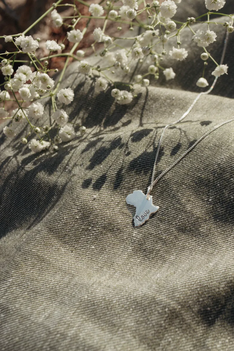 Solid Africa Map Pendant with "Love" Engraved - Image 3