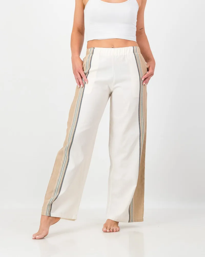 Ladies Trousers - Cream & Tan - Image 1