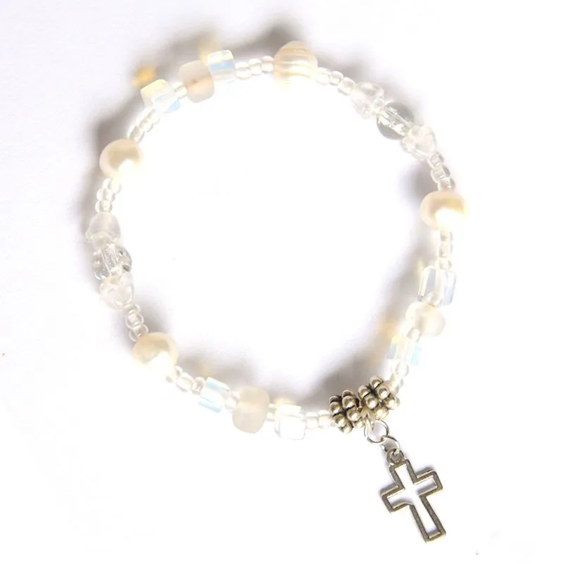 Selection of glass with freshwater pearls and cross - BRSF20B