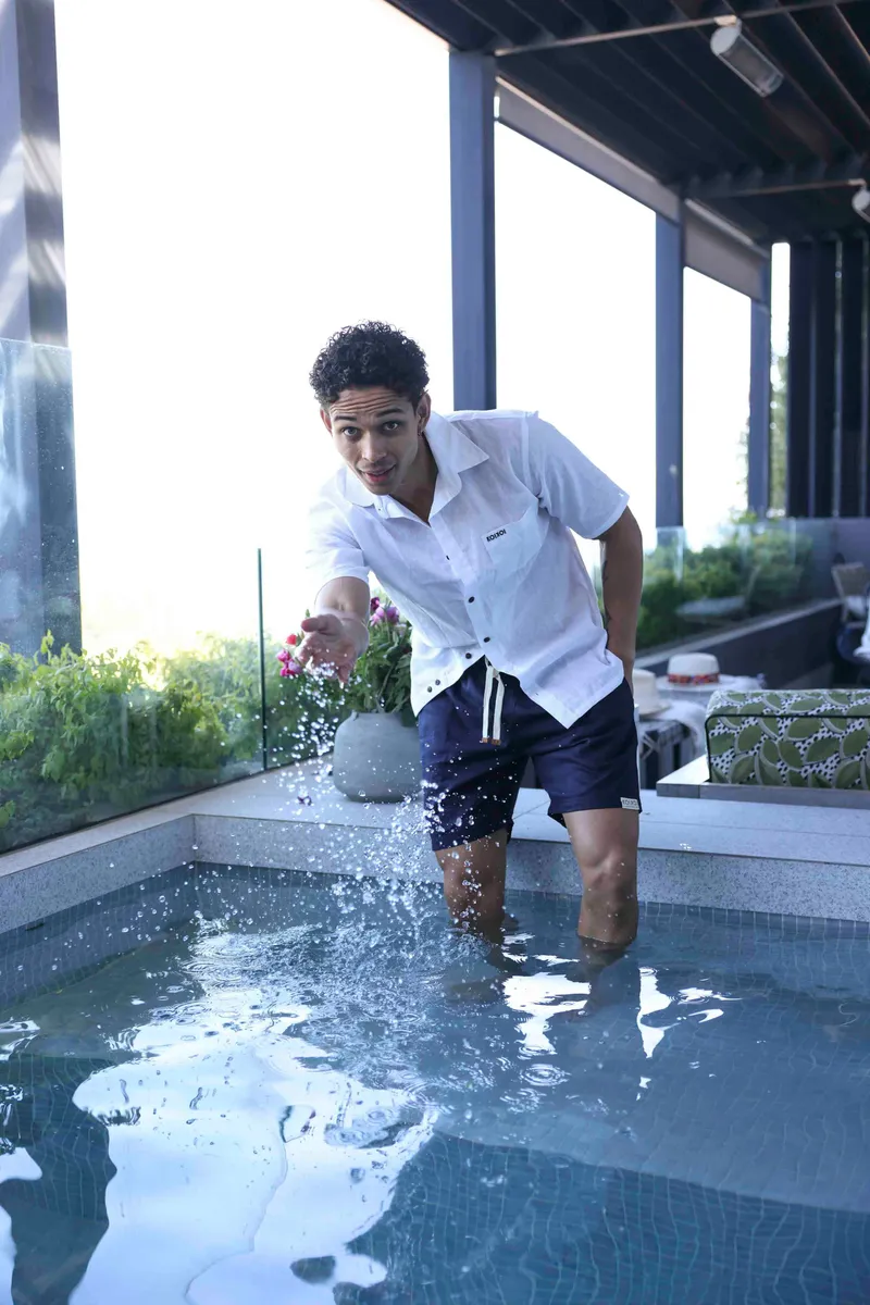 Mens Linen Shorts - Navy Blue - Image 10